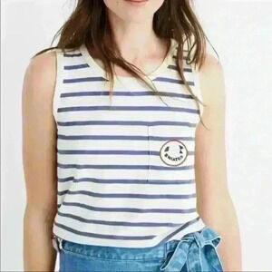 Madewell white Blue striped muscle tank top with hiatus pocket size small